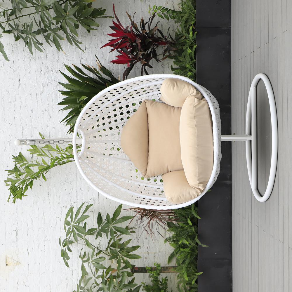 LeisureMod Wicker Hanging Egg Swing Chair, Beige color. Picture 8