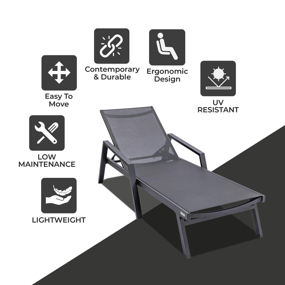Lounge Chair With Armrests in Black Aluminum Frame, Set of 2. Picture 9