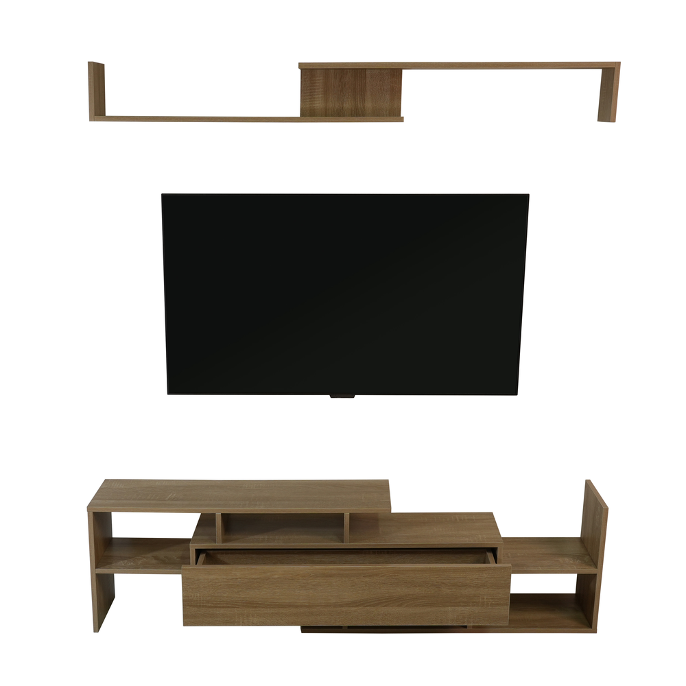 LeisureMod Surrey Modern TV Stand with MDF Shelves and Bookcase. Picture 9