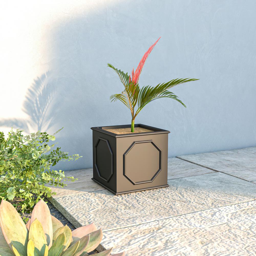 Sprout Series Cubic Fiber Stone Planter in Black 12.6 Cube. Picture 4