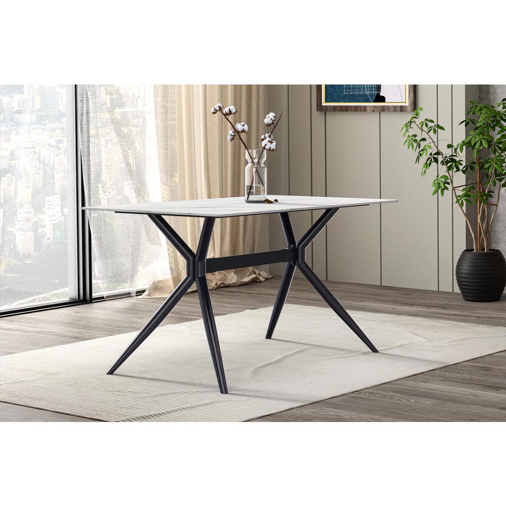 Elega Series Black Stainless Steel Dining Table 55 With White Sintered Stone Top. Picture 6