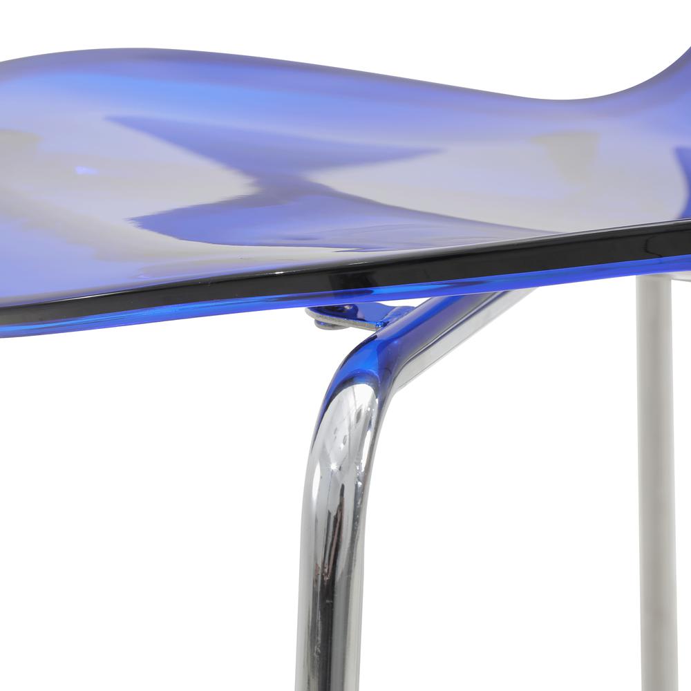 Acrylic Barstool with Steel Frame in Chrome Finish Set of 2 in Transparent Blue. Picture 16