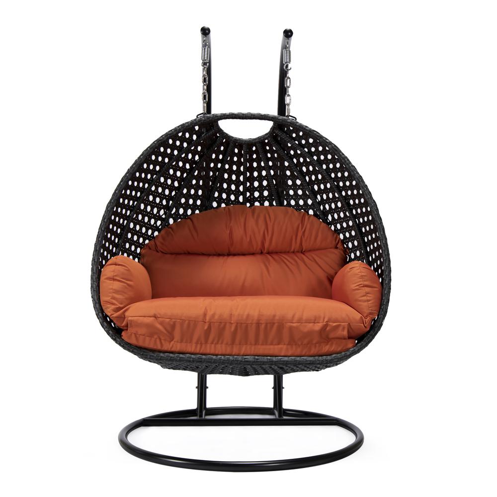 LeisureMod MendozaWicker Hanging 2 person Egg Swing Chair in Orange. Picture 2