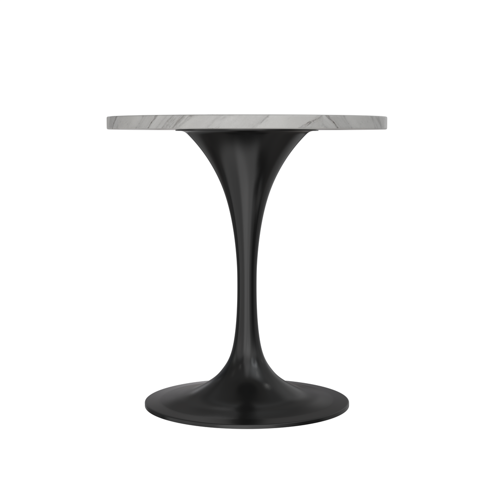 Verve 27 Round Dining Table, Black Base with Sintered Stone White Top. Picture 4
