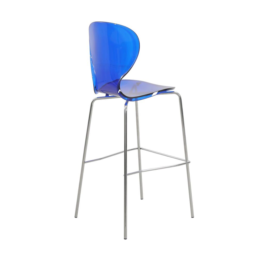 Acrylic Barstool with Steel Frame in Chrome Finish Set of 2 in Transparent Blue. Picture 11