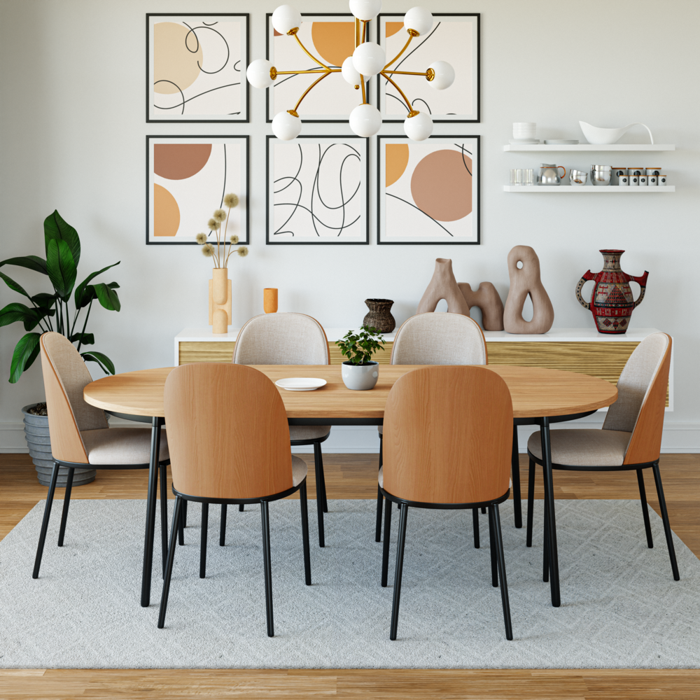 7-Piece Dining Set in Steel Frame with 6 Dining Chairs and 71" Oval Dining Table. Picture 22