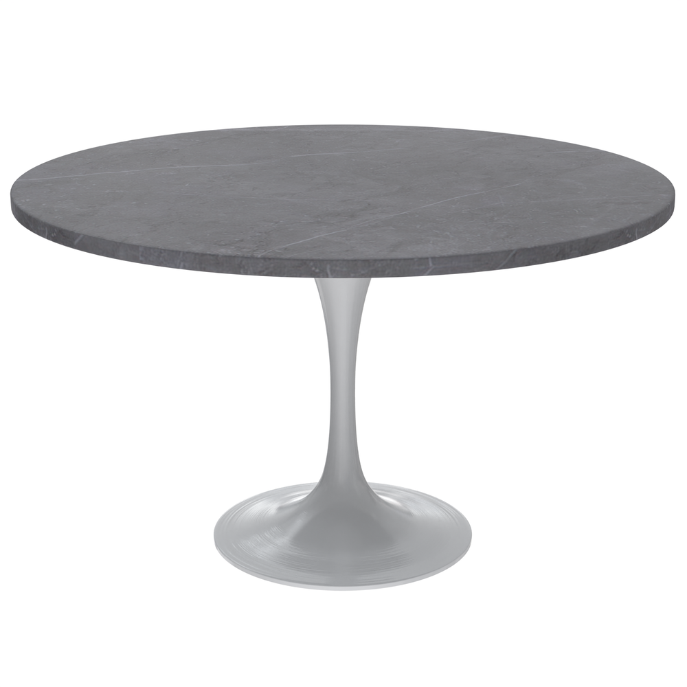 Verve Collection 48 Round Dining Table, White Base with Sintered Stone Grey Top. Picture 1