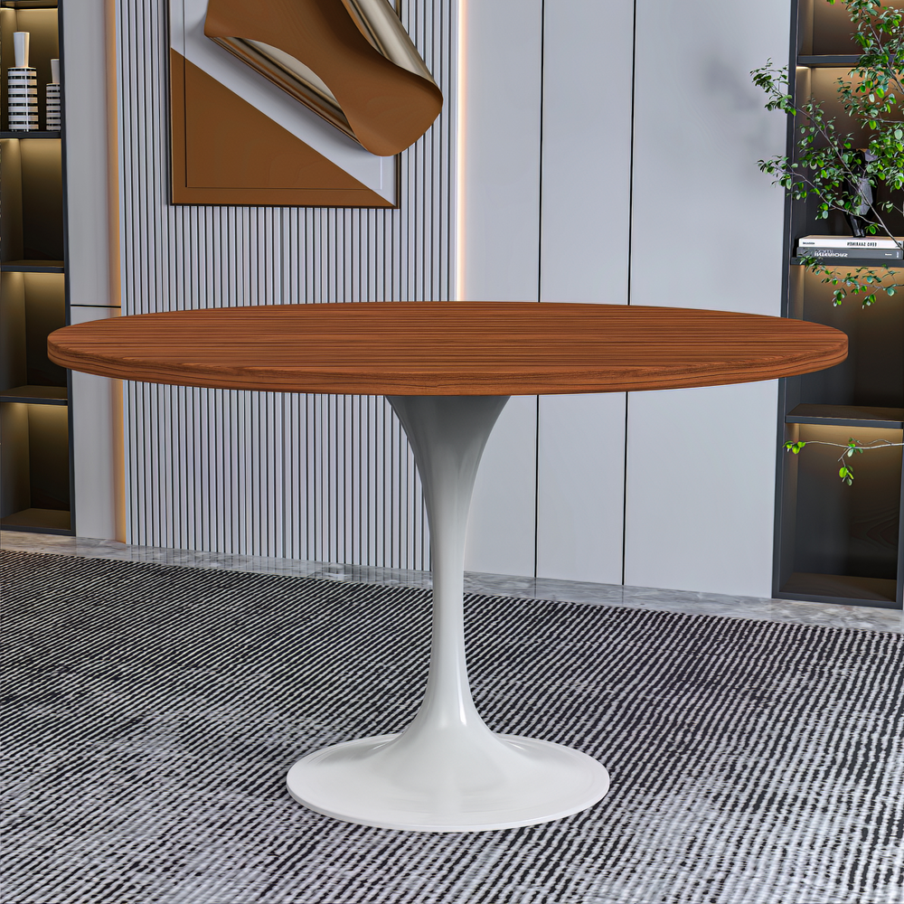 Verve 48 Round Dining Table, White Base with Cognac Brown MDF Top. Picture 5