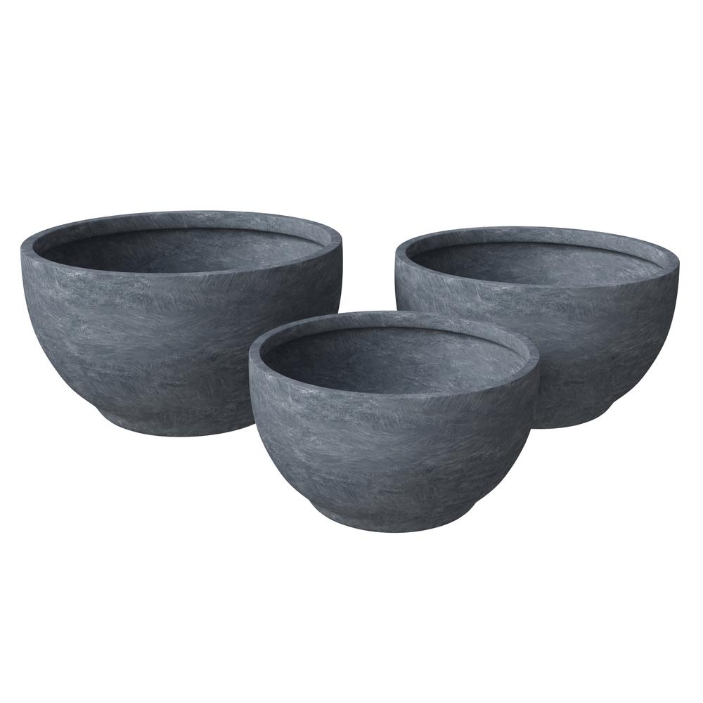 Grove Series Poly Stone Planter Set in Aged Concrete. Picture 3