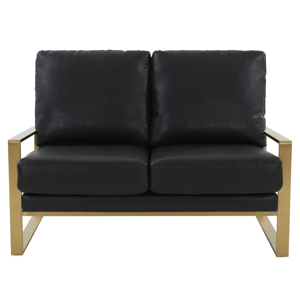 Jefferson - Leather Loveseat - Gold Frame - Black. Picture 6