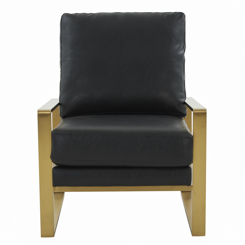 LeisureMod Jefferson Leather Modern Design Accent Armchair With Elegant Gold Frame, Black. Picture 5