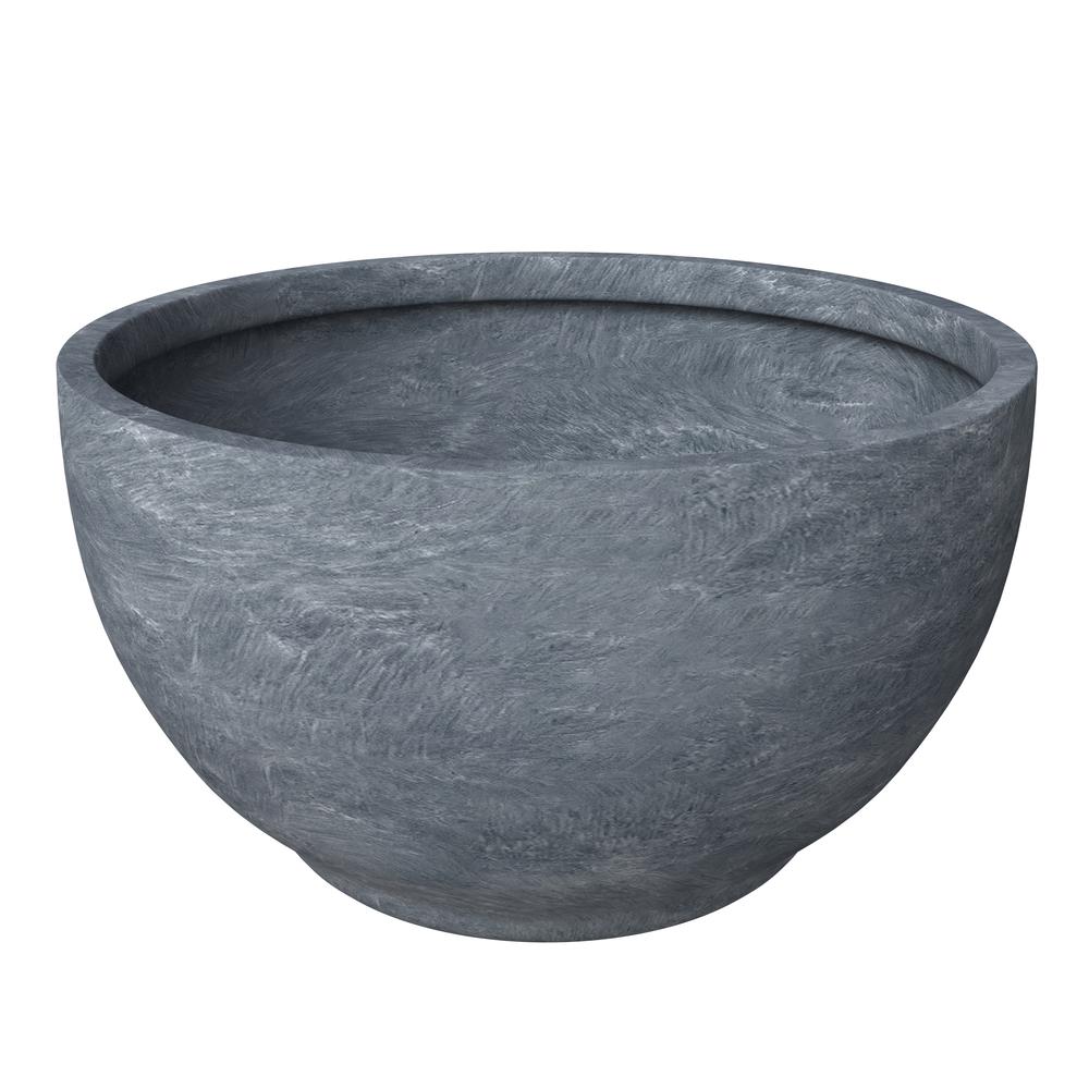 Grove Series Poly Stone Planter Set in Aged Concrete. Picture 4