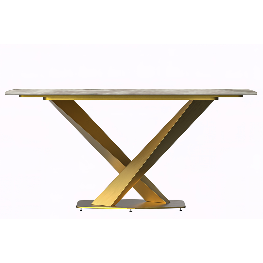 Modern Dining Table Gold Base, With 55" Deep Grey Sintered Stone Top. Picture 3
