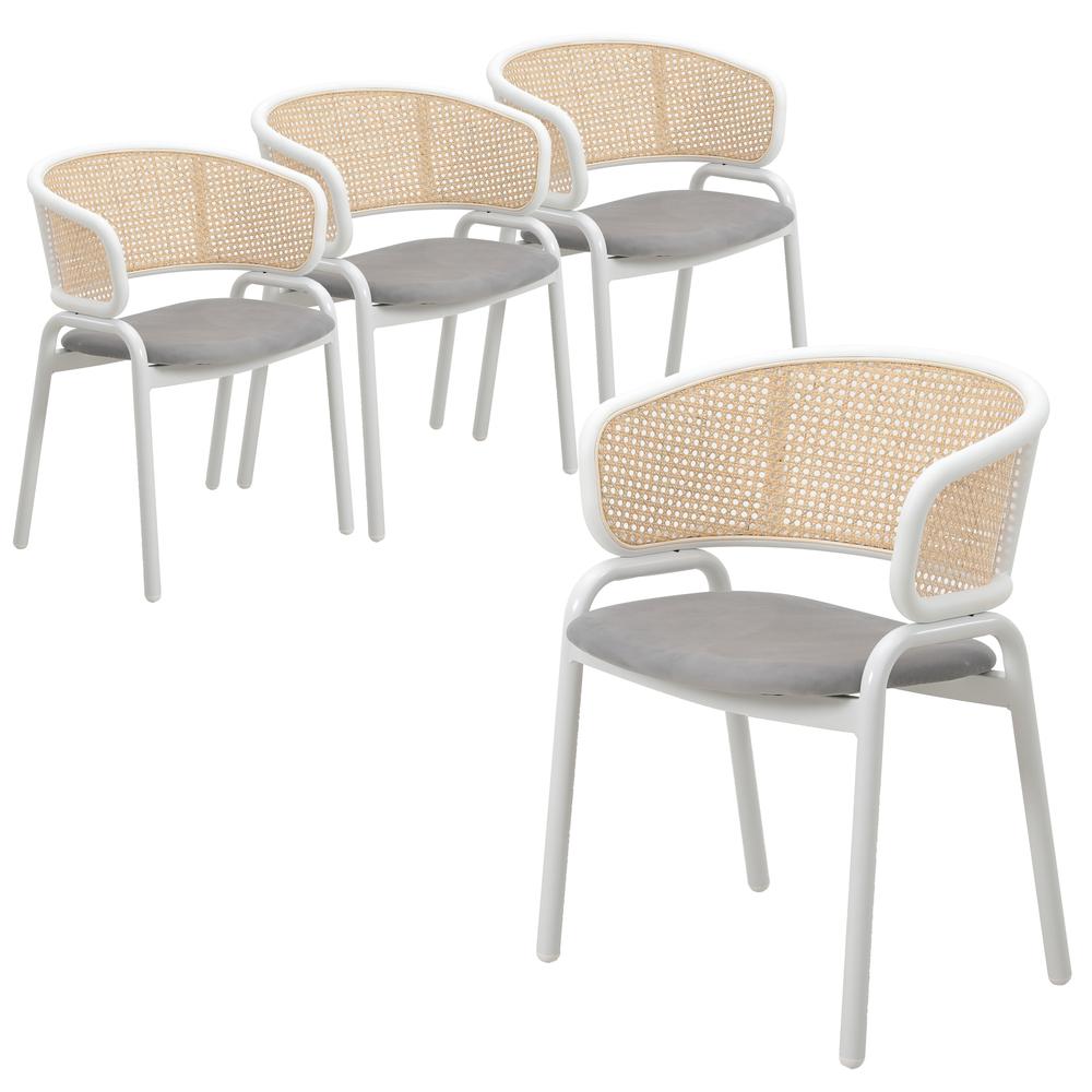 Dining Chair with White Powder Coated Steel Legs and Wicker Back, Set of 4. Picture 1