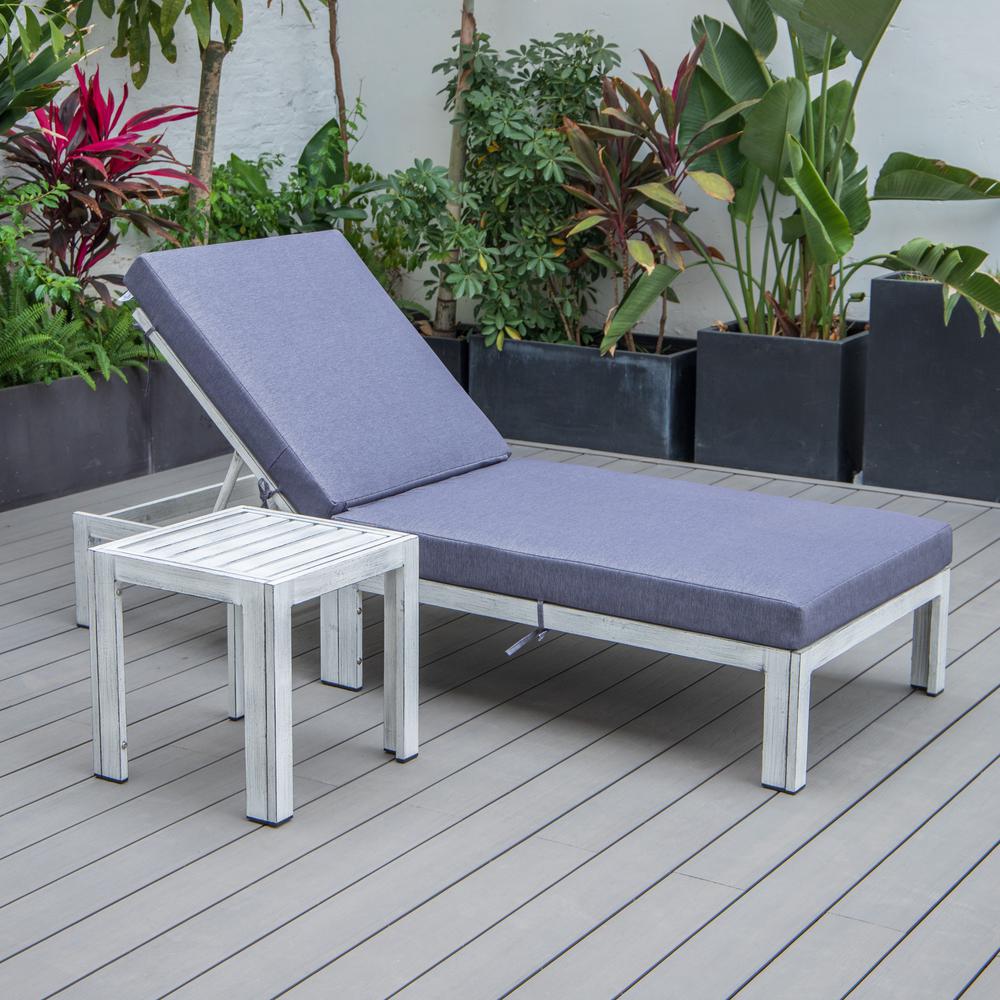 Outdoor Weathered Grey Chaise Lounge Chair With Side Table & Cushions. Picture 2