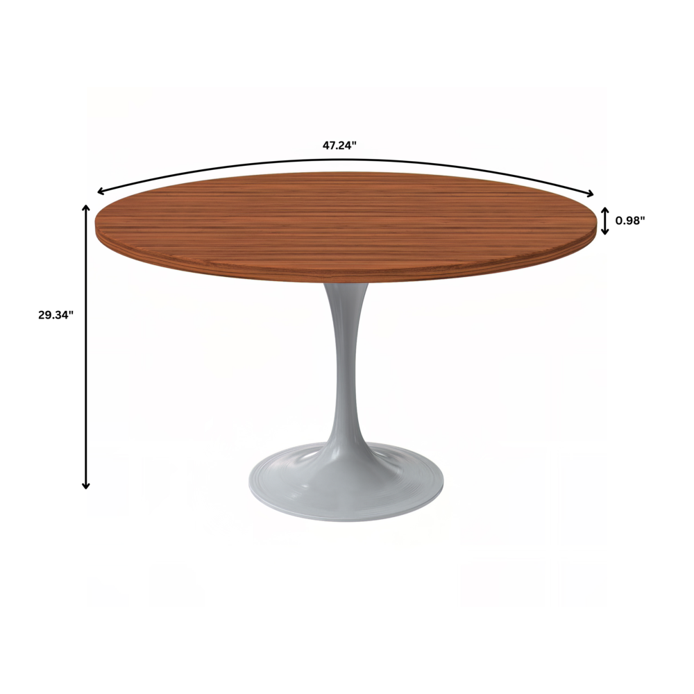 Verve 48 Round Dining Table, White Base with Cognac Brown MDF Top. Picture 4