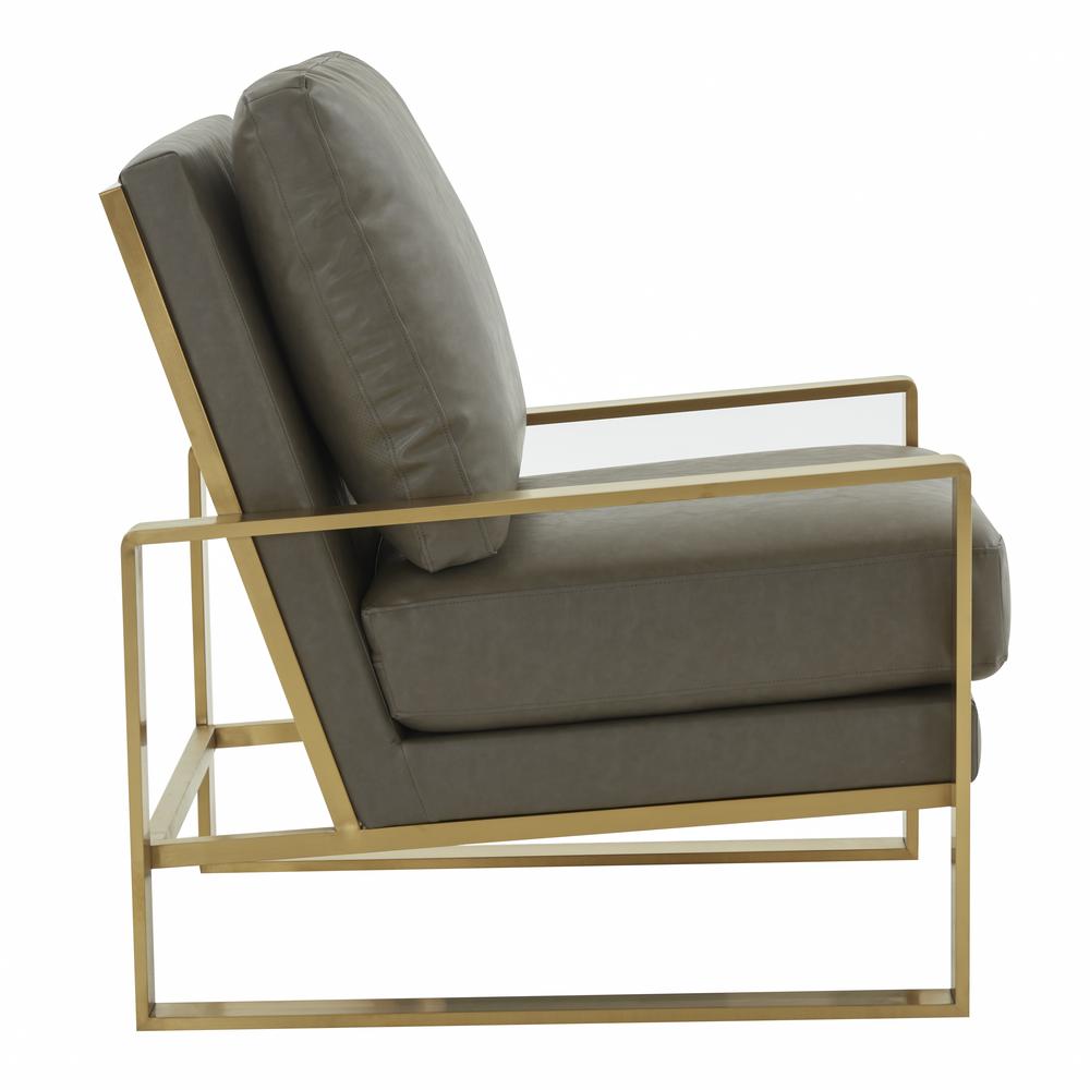 LeisureMod Jefferson Leather Modern Design Accent Armchair With Elegant Gold Frame, Grey. Picture 5