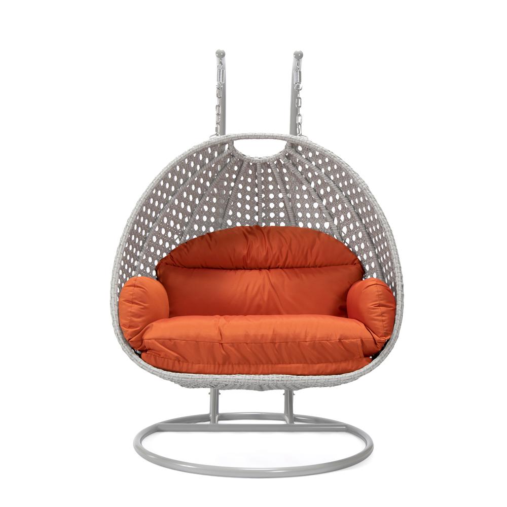 LeisureMod Wicker Hanging 2 person Egg Swing Chair in Orange. Picture 2