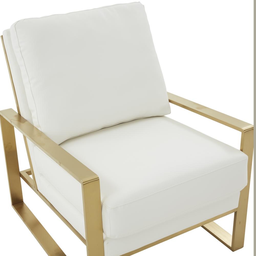 LeisureMod Jefferson Leather Modern Design Accent Armchair With Elegant Gold Frame, White. Picture 7