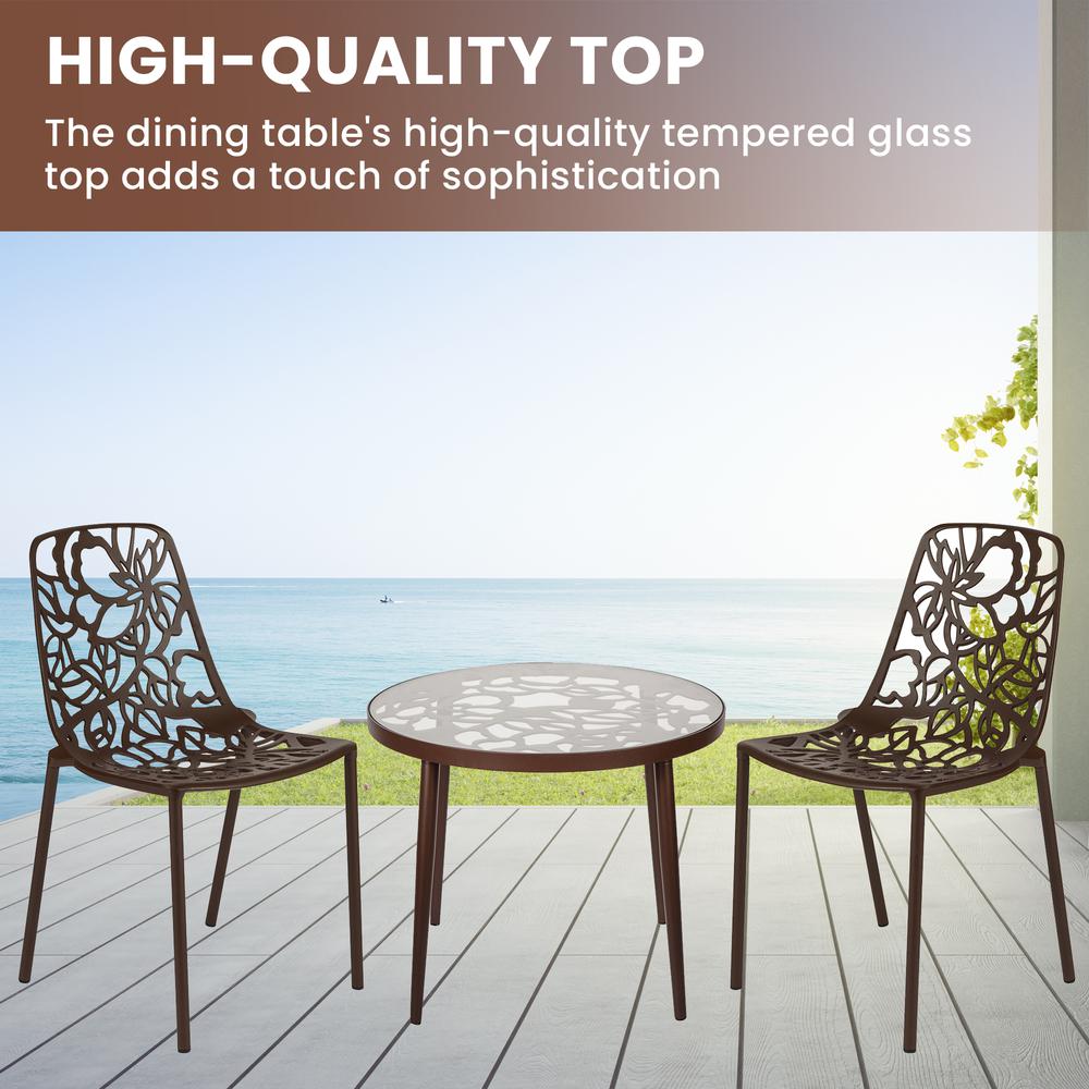 3-Piece Aluminum Outdoor Patio Dining Set with Tempered Glass Top Table. Picture 6