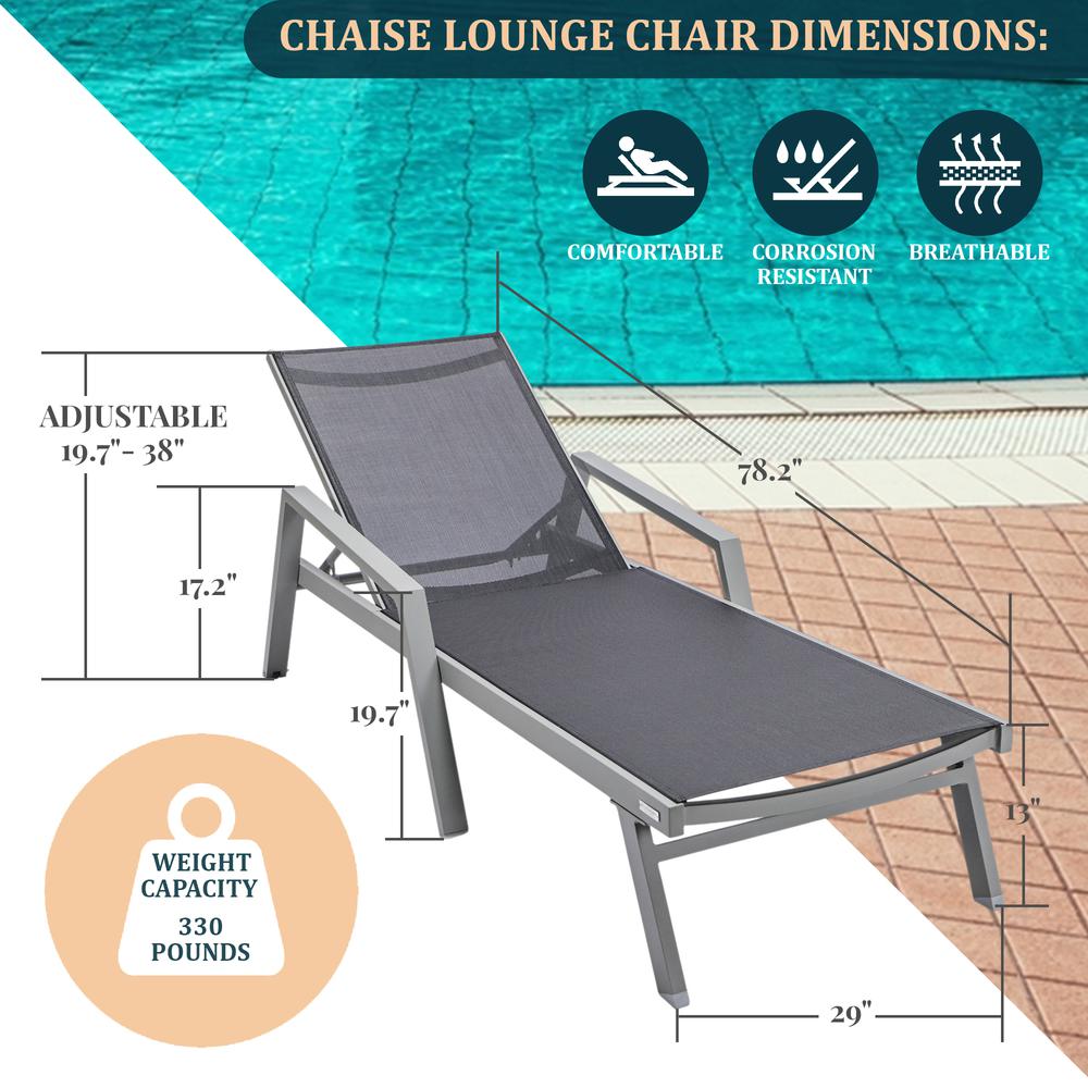 Grey Aluminum Outdoor Patio Chaise Lounge Chair With Arms. Picture 27