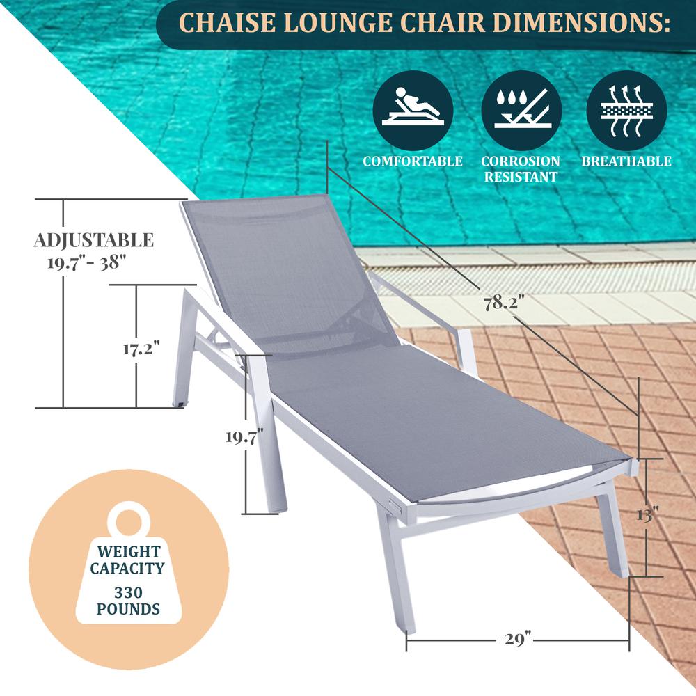 White Aluminum Outdoor Patio Chaise Lounge Chair With Arms. Picture 27