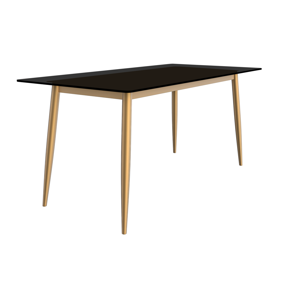 Zayle Series Modern Dining Table Brushed Gold Base, With 71 Black Glass Top. Picture 3
