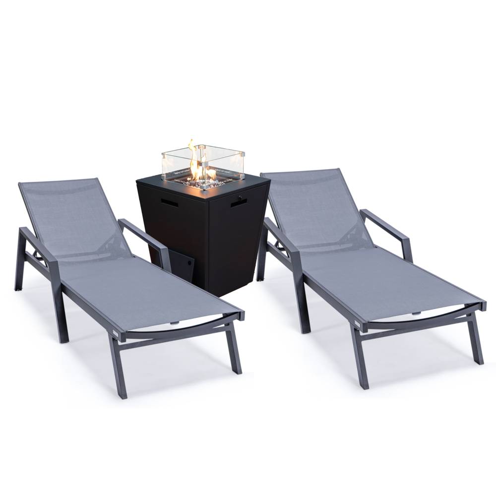 Aluminum Patio Chaise Lounge Chair With Arms Set of 2 with Fire Pit Side Table. The main picture.