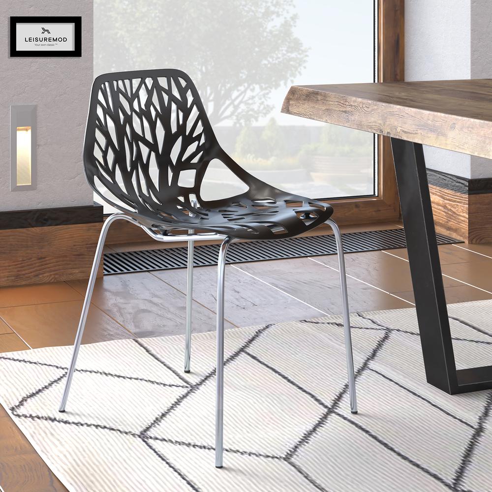 LeisureMod Modern Asbury Dining Chair w/ Chromed Legs AC16BL. Picture 2