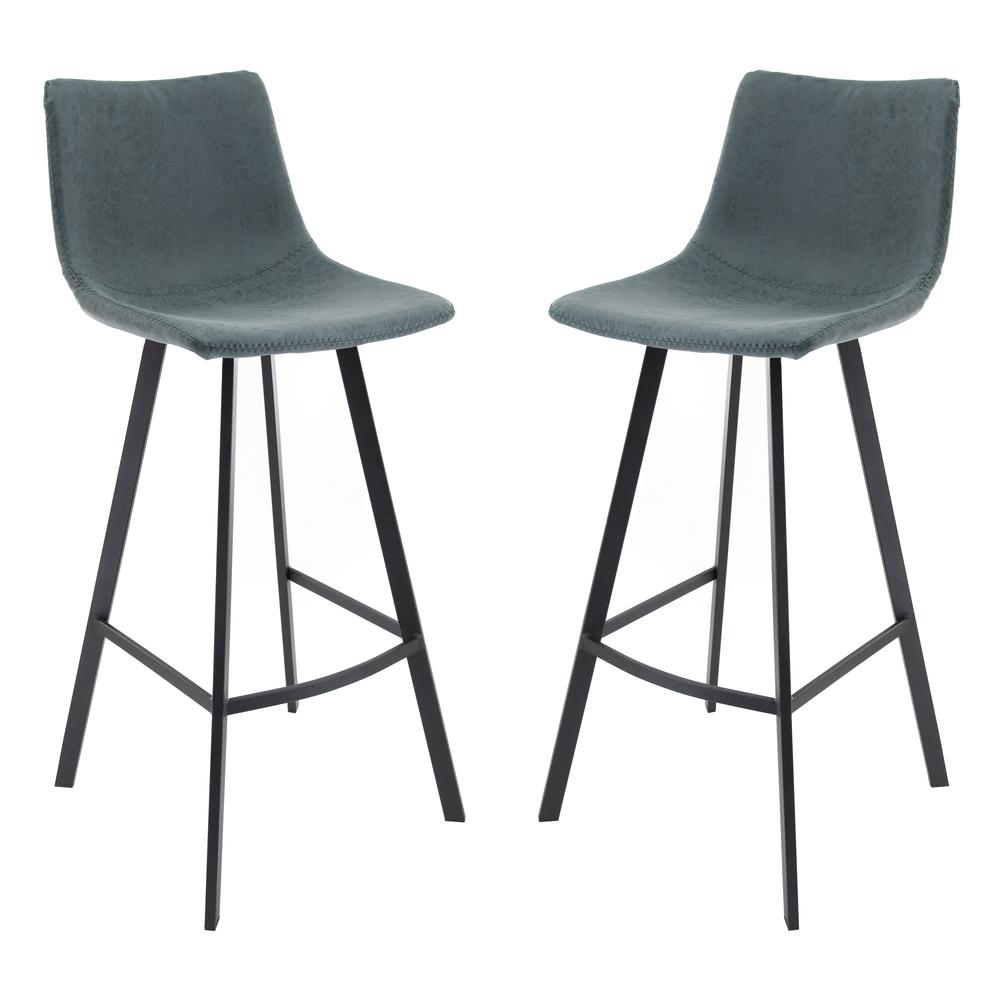 Elland Modern Upholstered Leather Bar Stool With Iron Legs & Footrest Set of 2. Picture 2