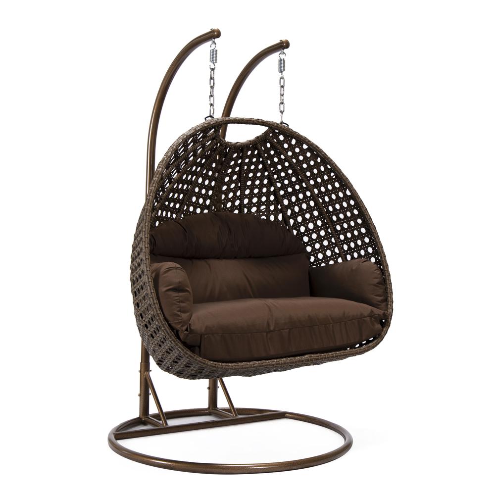 LeisureMod Wicker Hanging 2 person Egg Swing Chair , Brown. Picture 1