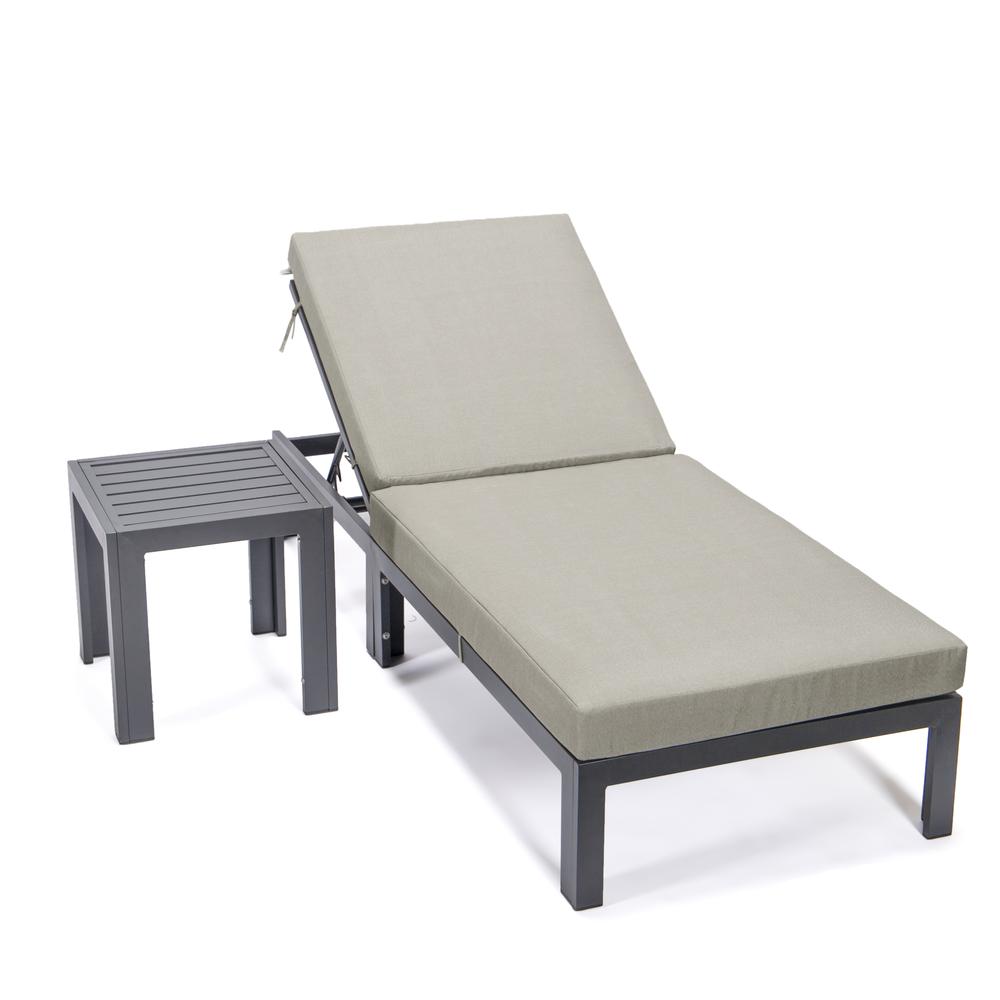 Chelsea Modern Outdoor Chaise Lounge Chair With Side Table & Cushions. Picture 2