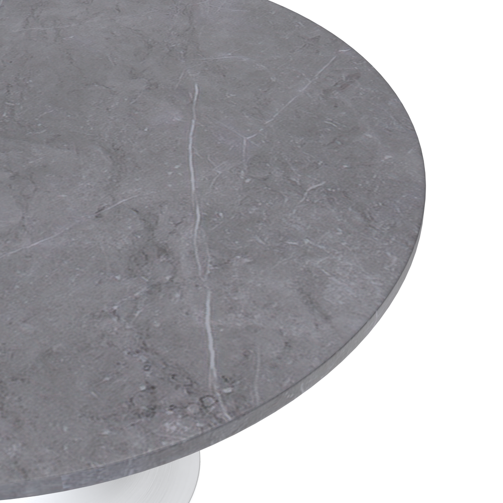 Verve Collection 48 Round Dining Table, White Base with Sintered Stone Grey Top. Picture 3