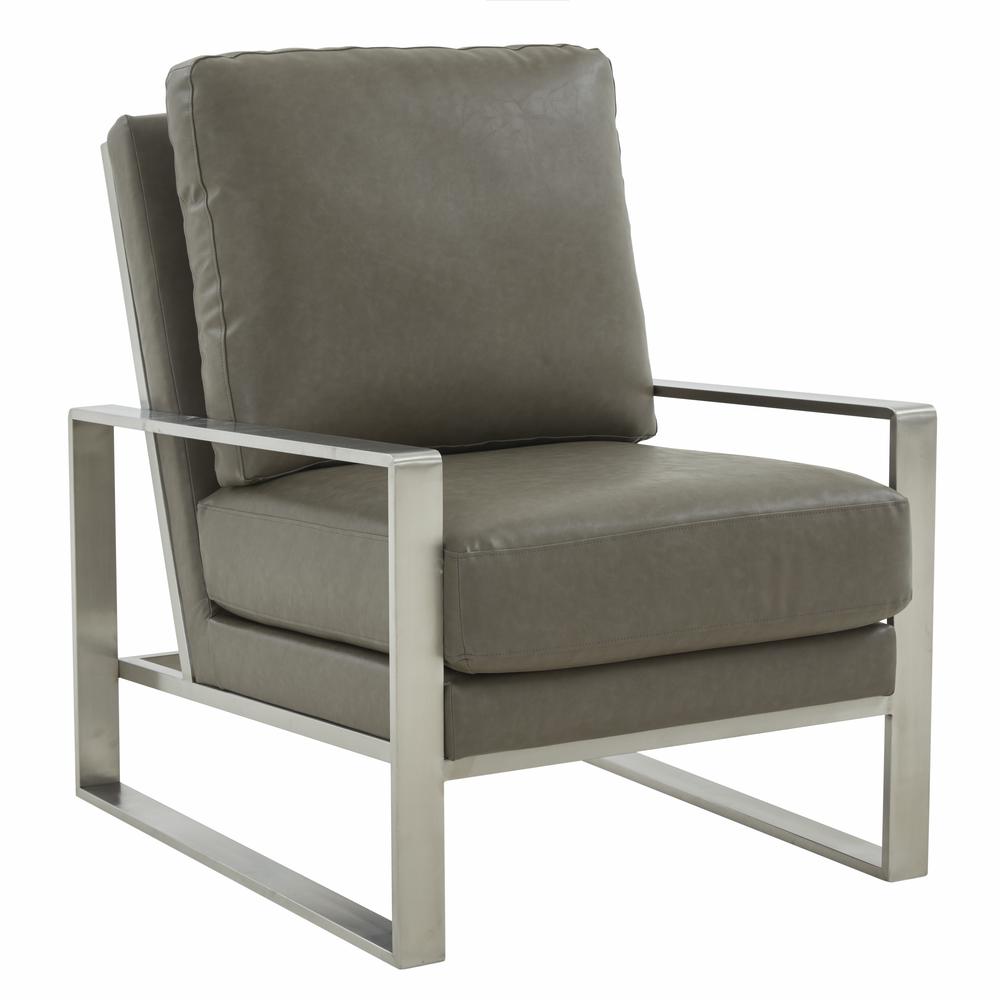 LeisureMod Jefferson Leather Modern Design Accent Armchair With Elegant Silver Frame, Grey. Picture 1
