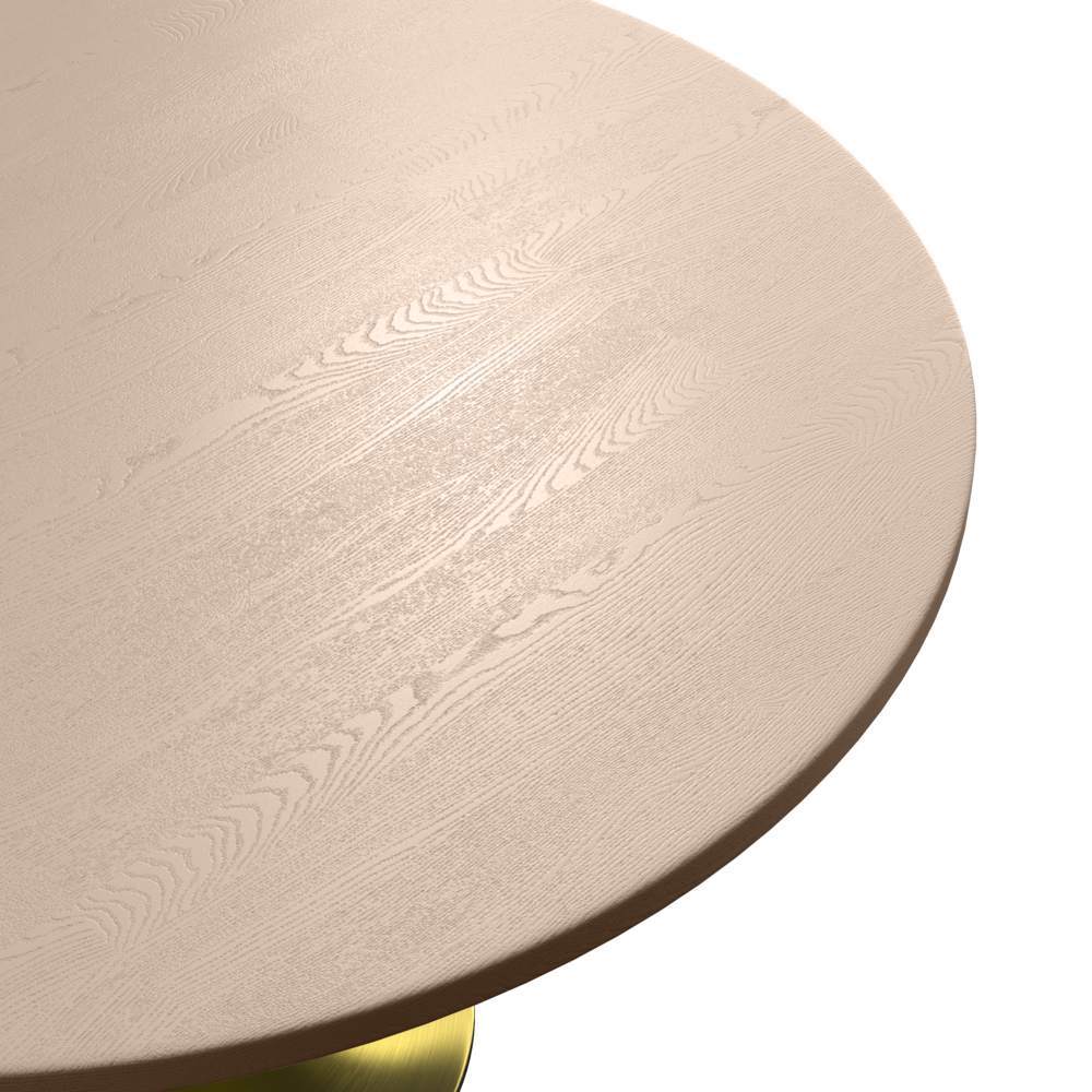 Verve 48" Round Dining Table, Brushed Gold Base with Light Natural Wood MDF Top. Picture 8