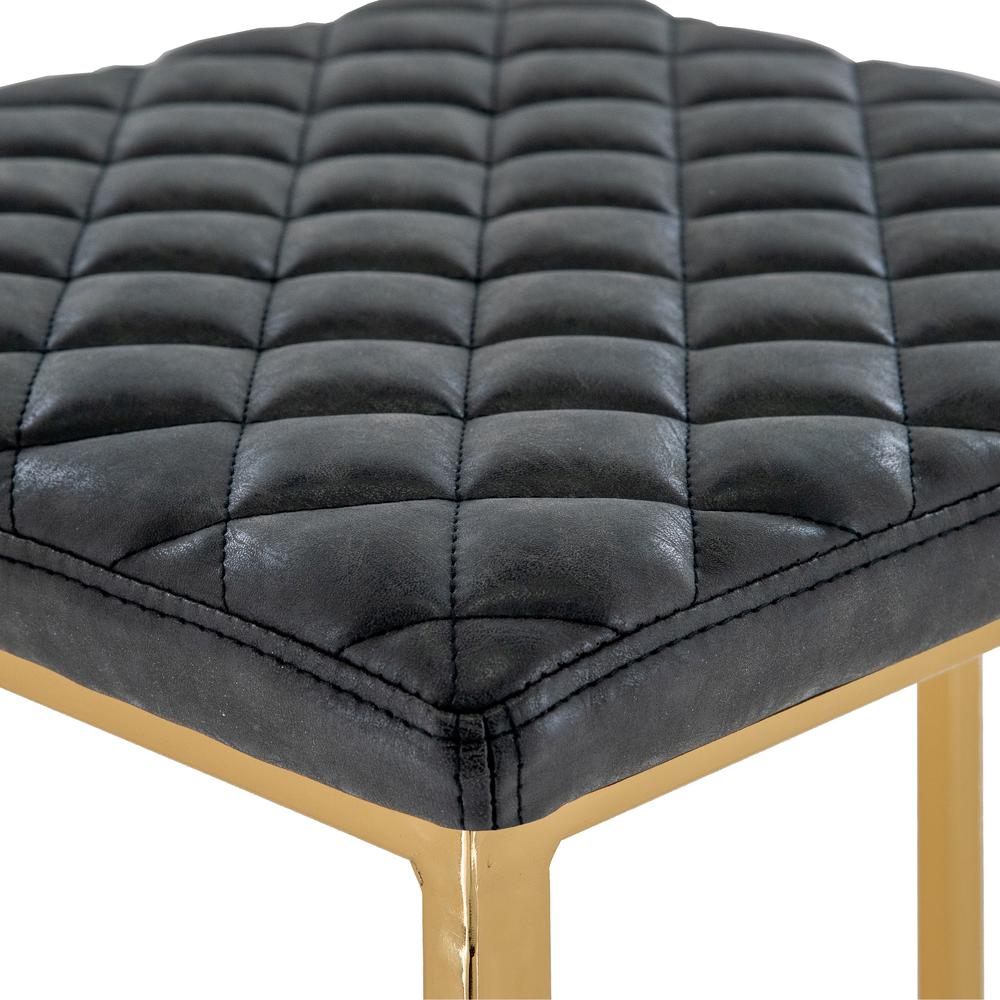 LeisureMod Quincy Quilted Stitched Leather Bar Stools With Gold Metal FrameCharcoal Black. Picture 5