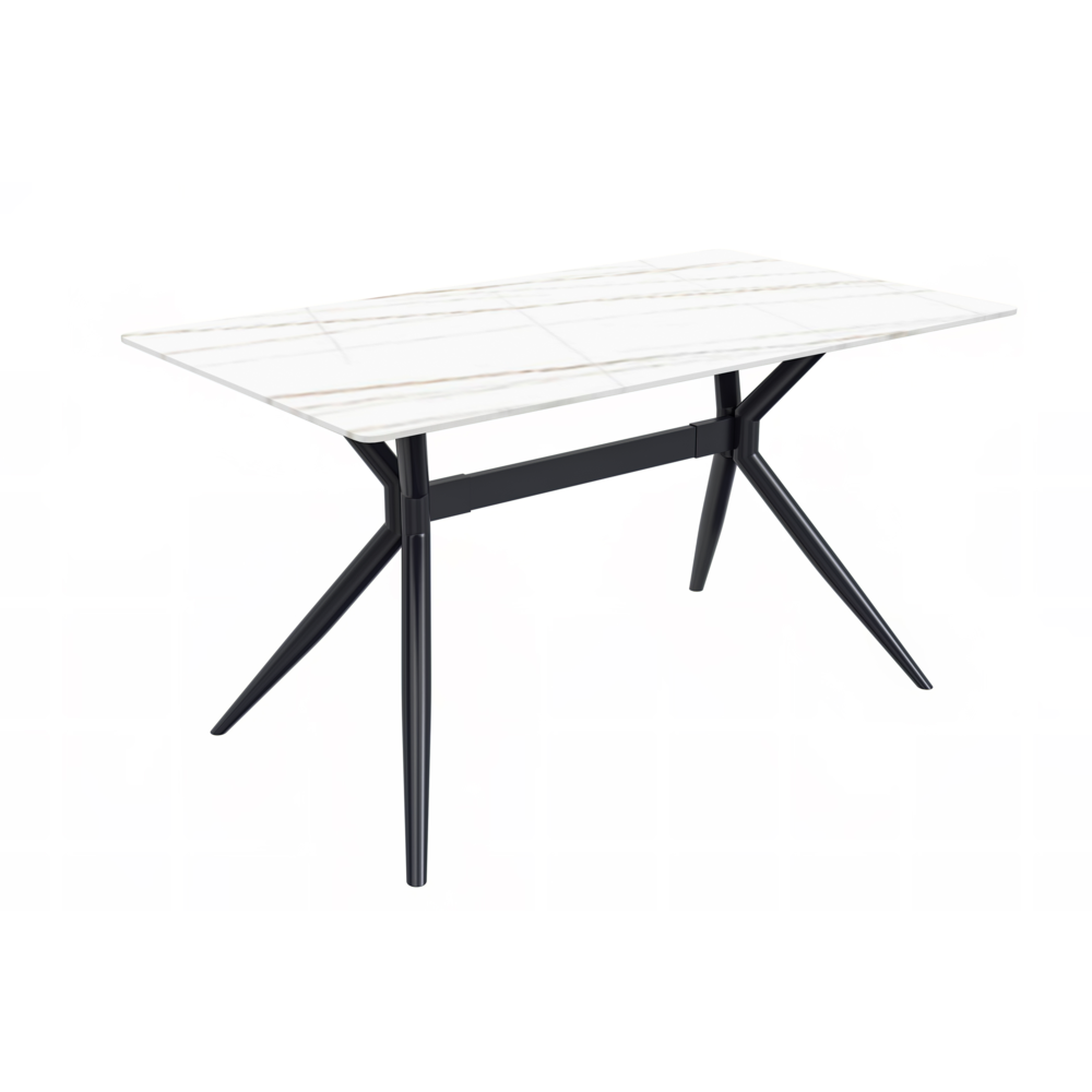 Black Stainless Steel Dining Table 55 With White/Gold Sintered Stone Top. Picture 1