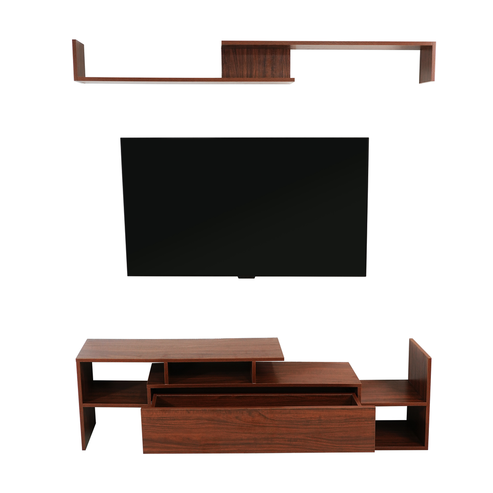 LeisureMod Surrey Modern TV Stand with MDF Shelves and Bookcase. Picture 3
