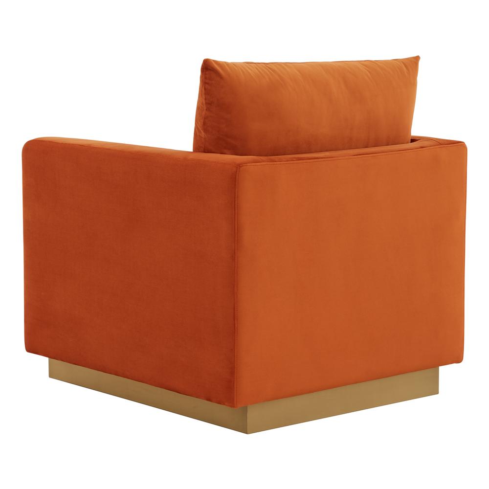 LeisureMod Nervo Velvet Accent Armchair With Gold Frame, Orange Marmalade. Picture 4