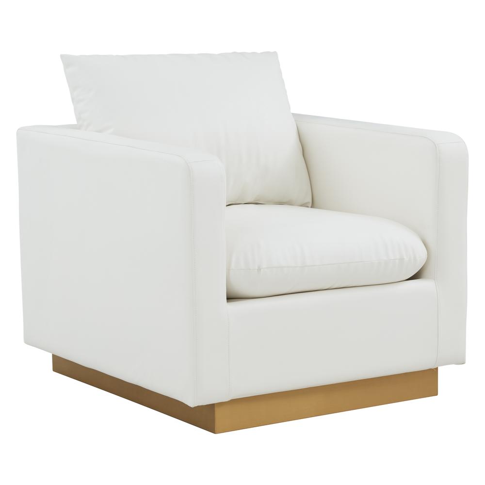 LeisureMod Nervo Leather Accent Armchair With Gold Frame, White. Picture 1
