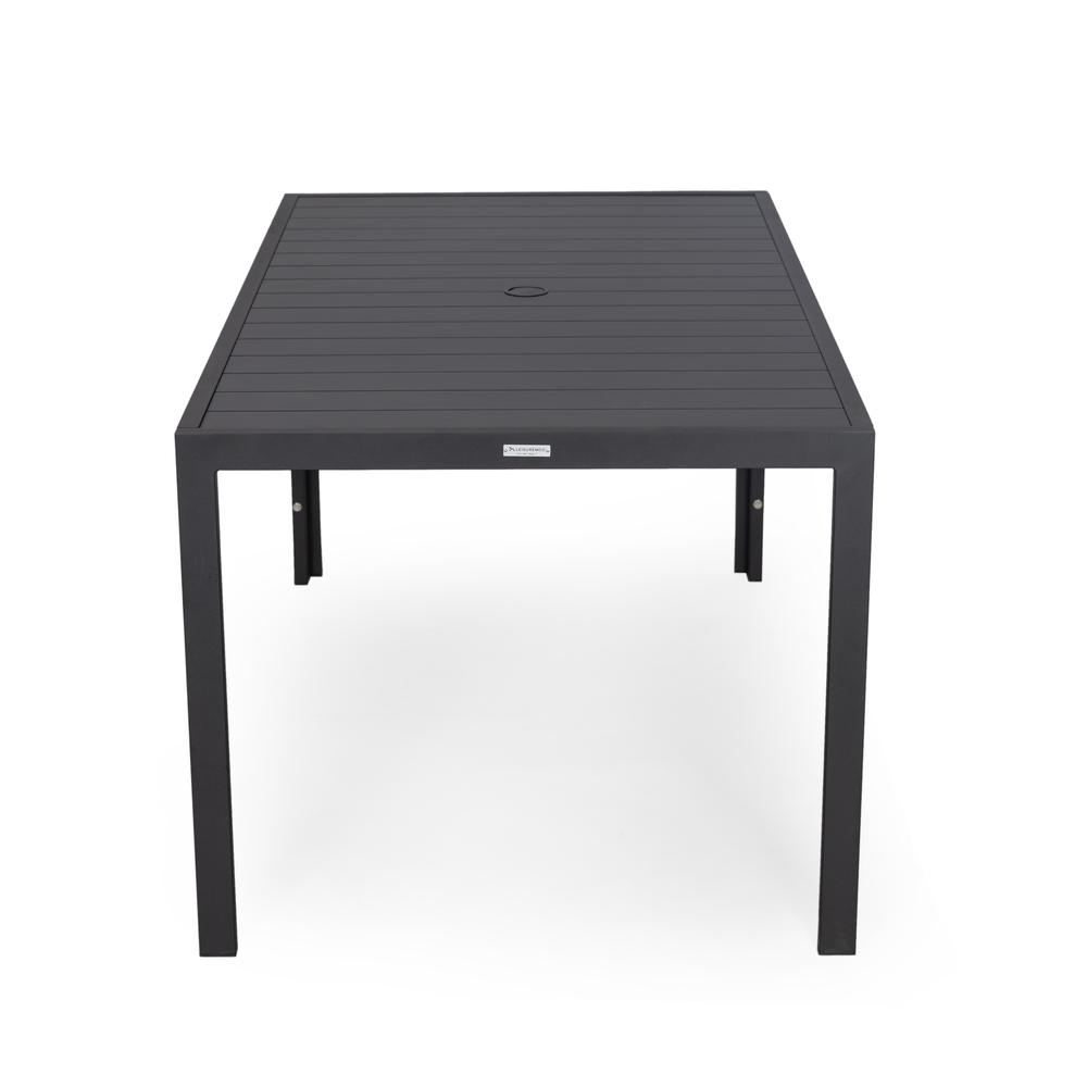 Chelsea Aluminum Outdoor Dining Table With 8 Chairs and Charcoal Black Cushions. Picture 16