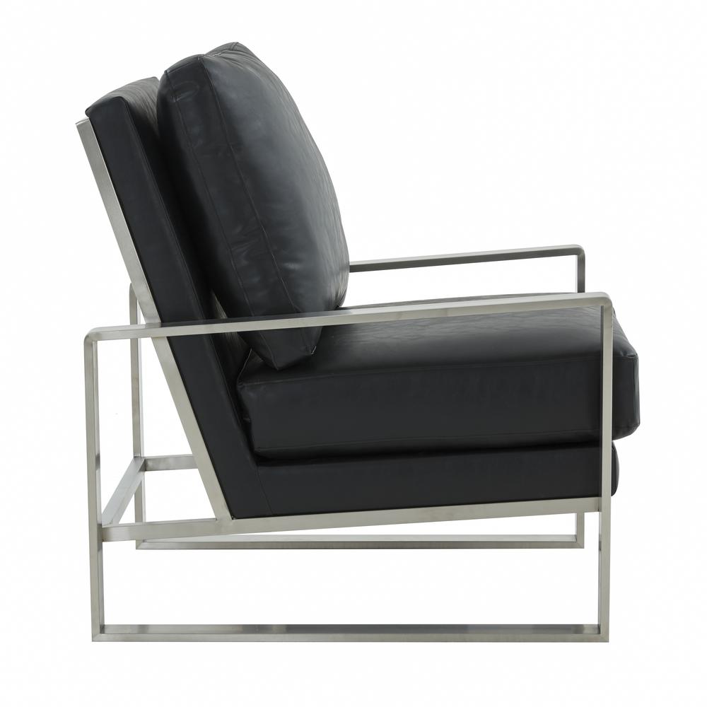 LeisureMod Jefferson Leather Modern Design Accent Armchair With Elegant Silver Frame, Black. Picture 4