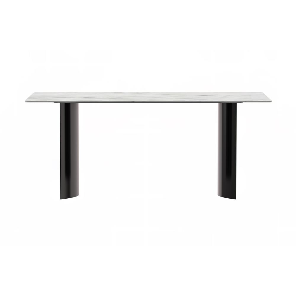 Modern Dining Table Black Stainless Steel Base, With 55 White Sintered Stone Top. Picture 2
