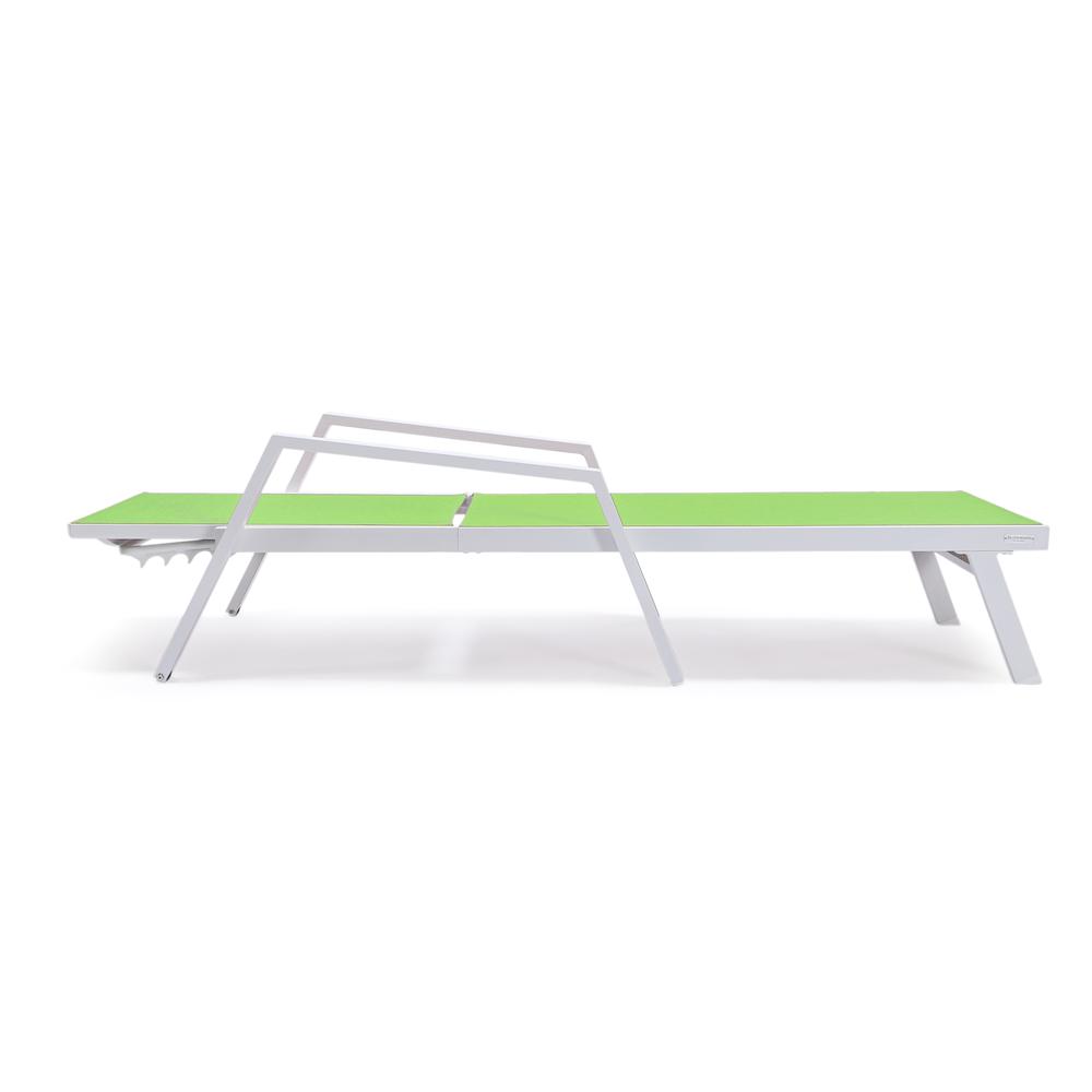 Marlin Patio Chaise Lounge Chair With Armrests in White Aluminum Frame. Picture 6