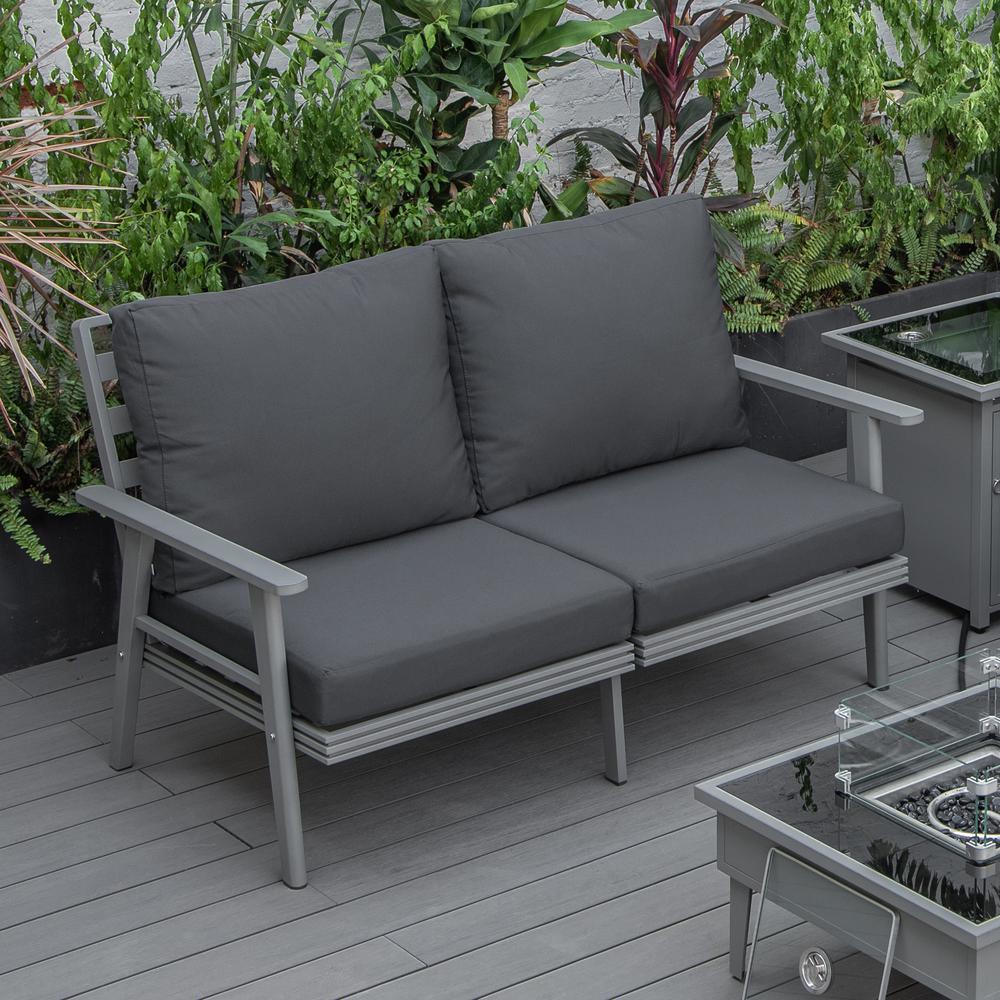 Outdoor Patio Loveseat with Gray Aluminum Frame. Picture 11