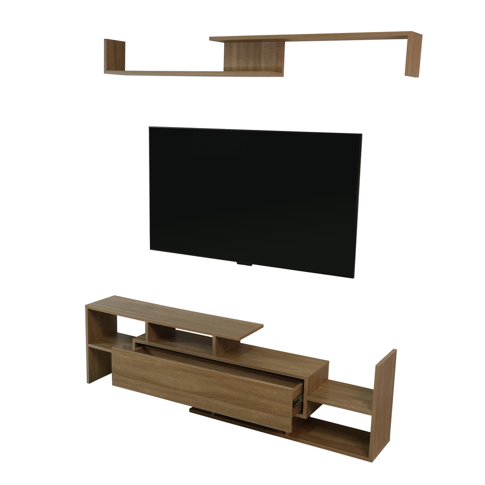 LeisureMod Surrey Modern TV Stand with MDF Shelves and Bookcase. Picture 11