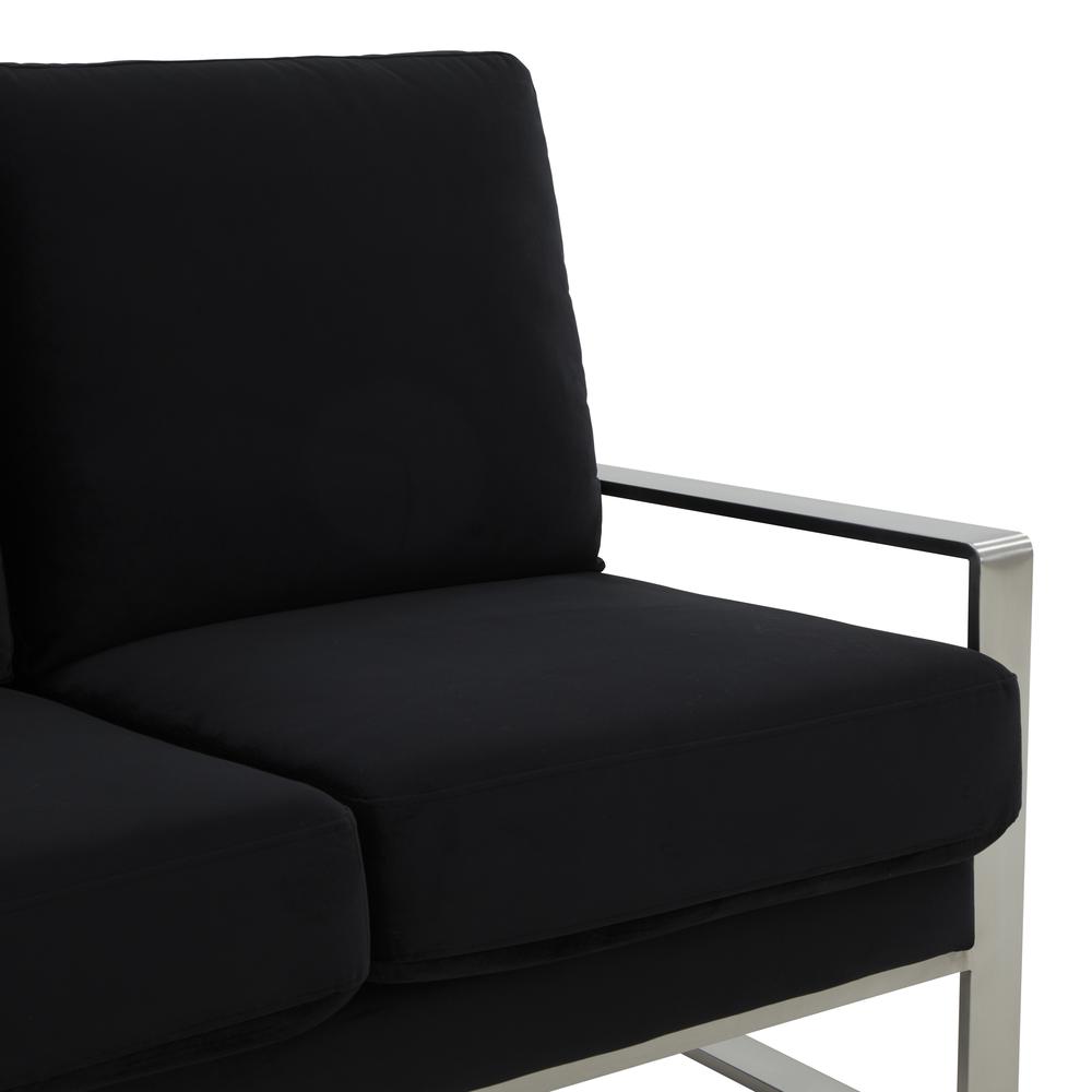 LeisureMod Jefferson Contemporary Modern Design Velvet Sofa With Silver Frame, Black. Picture 7