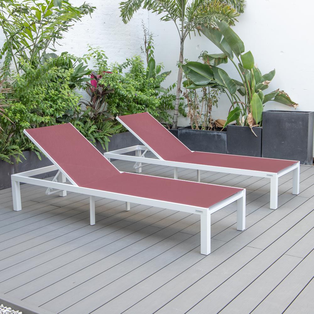 Marlin Patio Chaise Lounge Chair With White Aluminum Frame, Set of 2. Picture 15