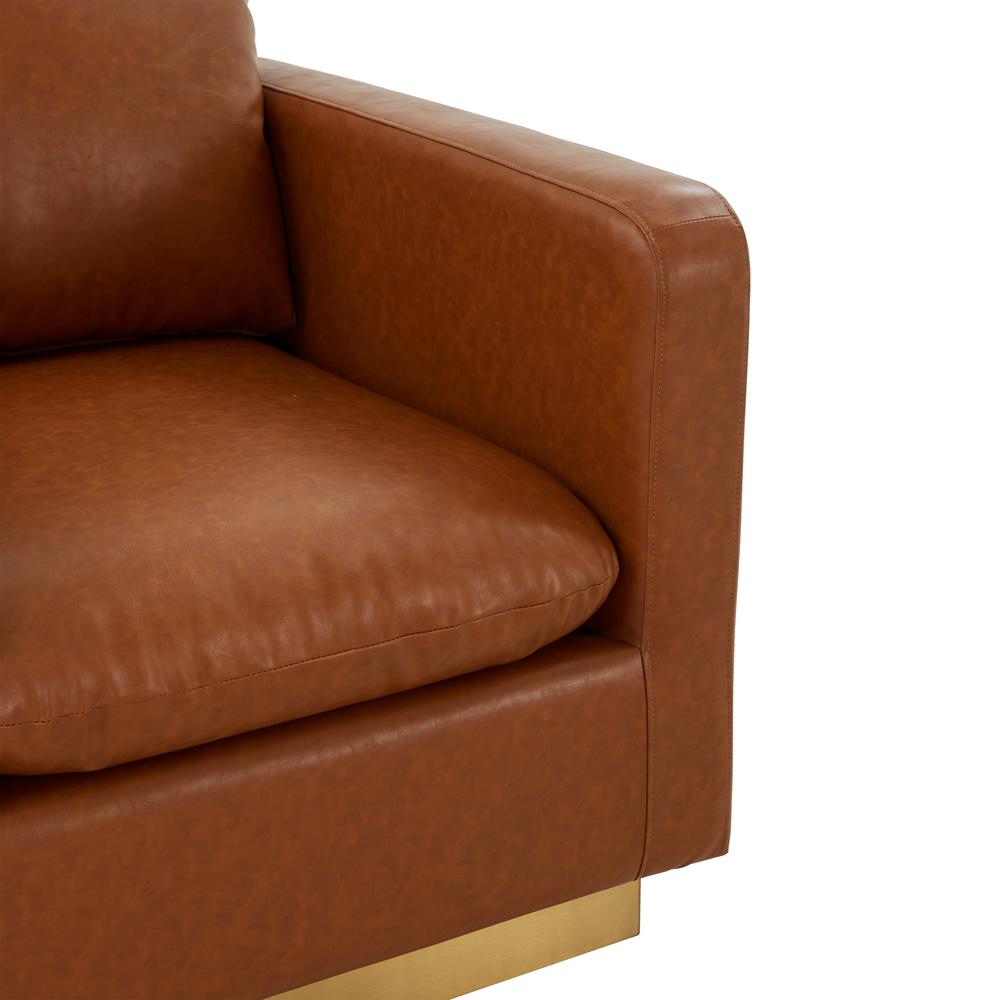 LeisureMod Nervo Leather Accent Armchair With Gold Frame, Cognac Tan. Picture 5