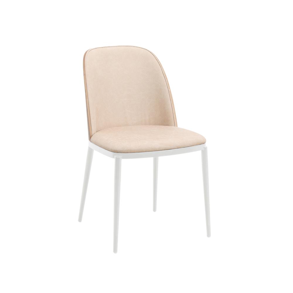 Dining Side Chair with Leather Seat and White Powder-Coated Steel Frame. Picture 1
